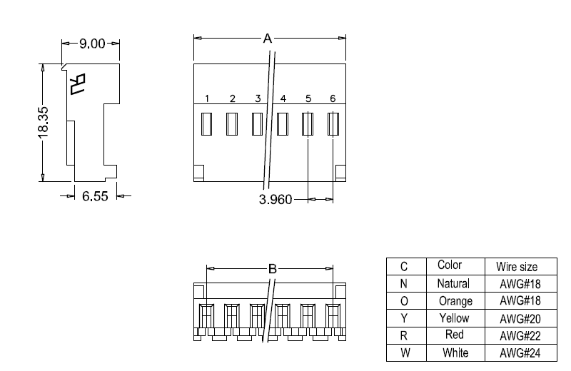 M7060R-N-C-P-R IDC dimensions Dimensiones del IDC M7060R-NCPR