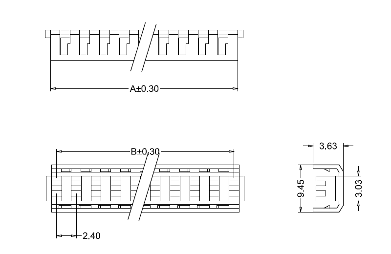 Dimension drawing of M7061(I)-N 3.96mm IDC dust cover Dibujo de dimensiones de la cubierta antipolvo IDC M7061(I)-N de 3,96 mm