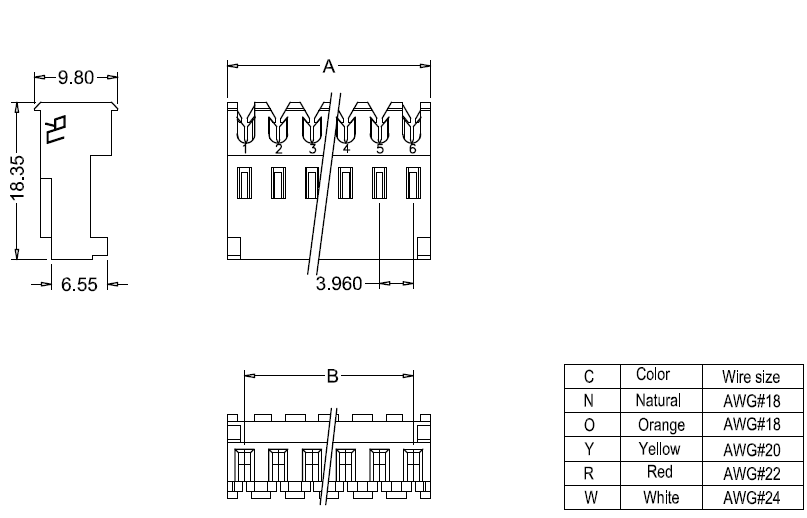 M7060-N-C-P-R IDC dimensions Dimensiones del IDC M7060-NCPR