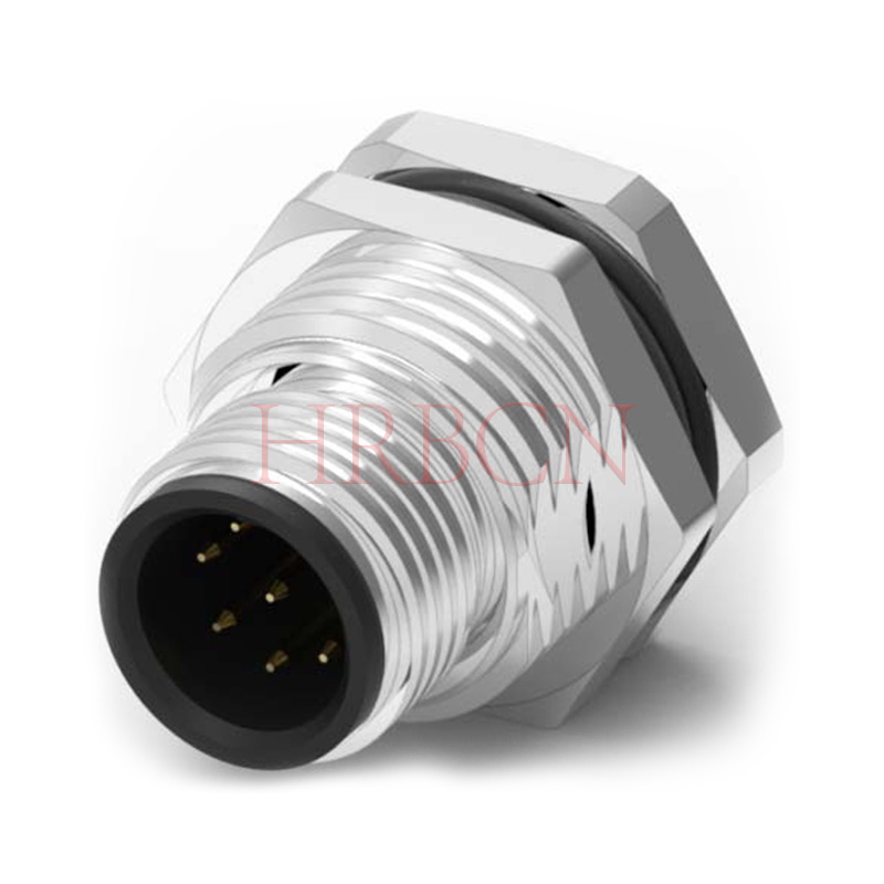 Conector circular masculino de montaje frontal del panel con codificación B M12 3-5 polos